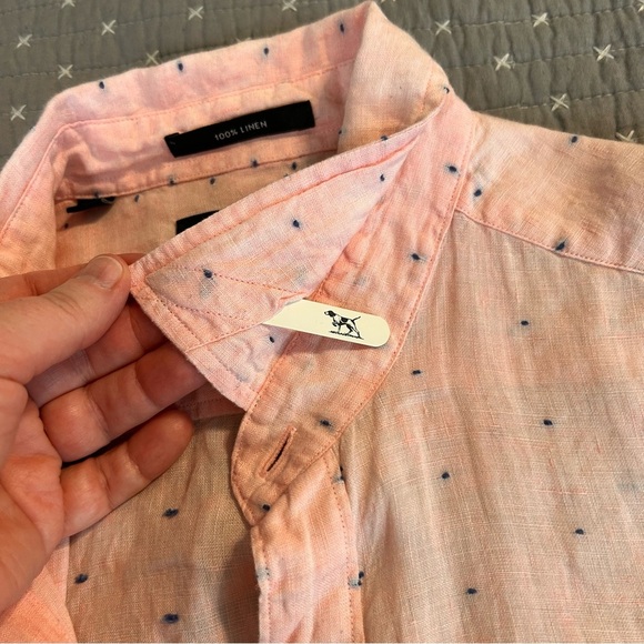 Rodd & Gunn Men’s Pink with Navy Dots Linen Button Down Shirt Size Medium - Picture 4 of 6